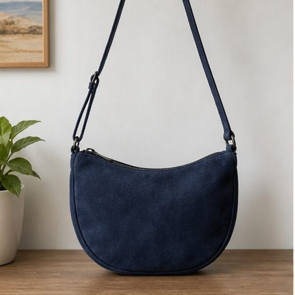Navy Suede Crossbody Bag